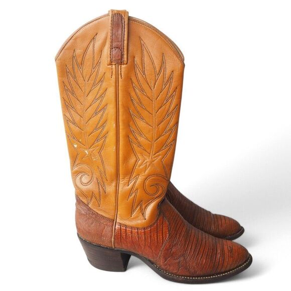 Dan Post Vintage Teju Lizard Western Cowboy Cowgirl Boots Peanut Brown Women 7C - Picture 4 of 12